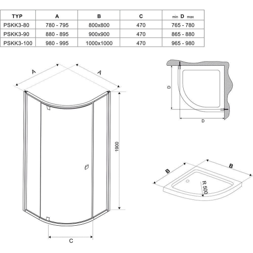 Душевая штора Ravak PIVOT PSKK 3 - 90 Transparent, угловая, стекло, 37677100Z1