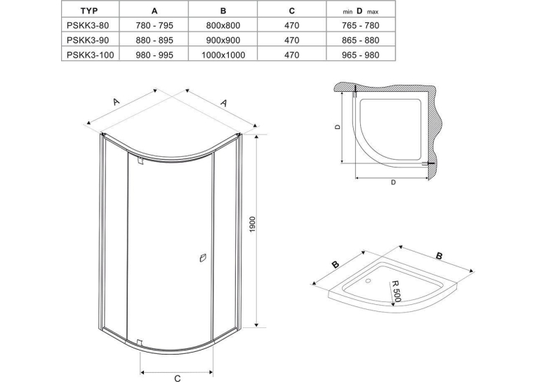 Кутова душова кабіна Ravak PIVOT PSKK3-90, чорний + TRANSPARENT, 37677300Z1 Уцінка (подряпини та сколи)
