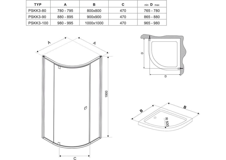 Душова штора Ravak PIVOT PSKK 3 - 100 Transparent, кутова, скло, сатин, 376AAU00Z1