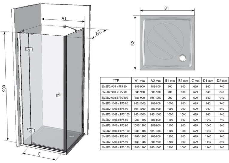 Стінка для душової кабінки Ravak SMARTLINE SMPS - 100 L Transparent, фурнітура хром, безпечний стек