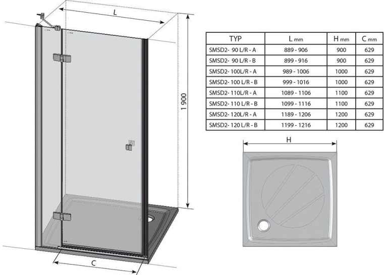 Душові двері Ravak SMARTLINE SMSD 2 - 100 AR Transparent, безпечне скло, хром, 0SPAAA00Z1