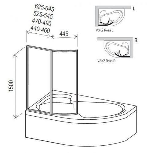 Шторка для ванны Ravak VSK2 ROSA - 140 L Transparent, 76L70100Z1