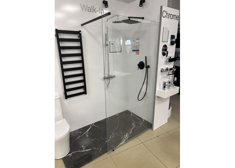 Нерухома стінка Ravak Walk-In Wall 120 + Тримач Walk In W SET-90 Wall/Corner чорний, безпечне скло, GW9WG0300Z1+GWD010003018