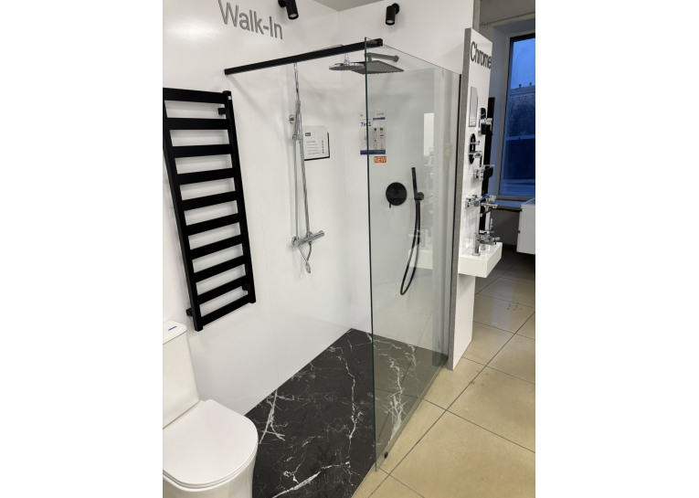 Нерухома стінка Ravak Walk-In Wall 120 + Тримач Walk In W SET-90 Wall/Corner чорний, безпечне скло, GW9WG0300Z1+GWD010003018
