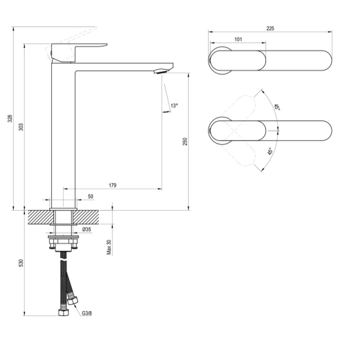 Змішувач для умивальника Ravak Сhrome II BeCool 300 mm Black X070461