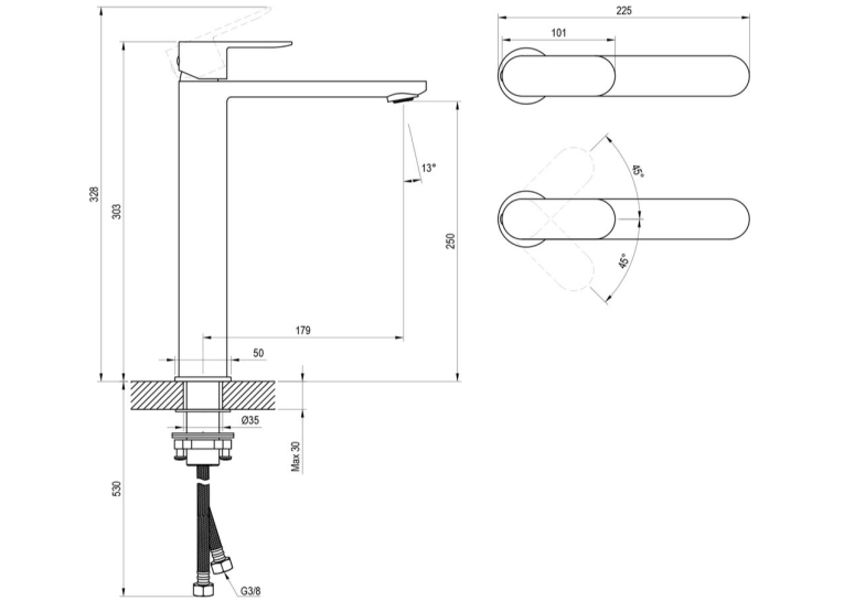  Змішувач для умивальника Ravak Сhrome II BeCool 300 mm Chrome X070449