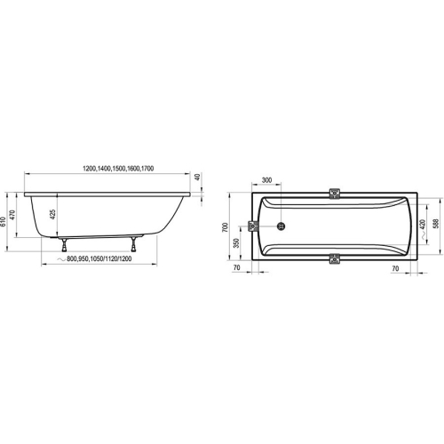 Ванна прямоугольная акриловая Ravak Classic II 120x70 CC11000000