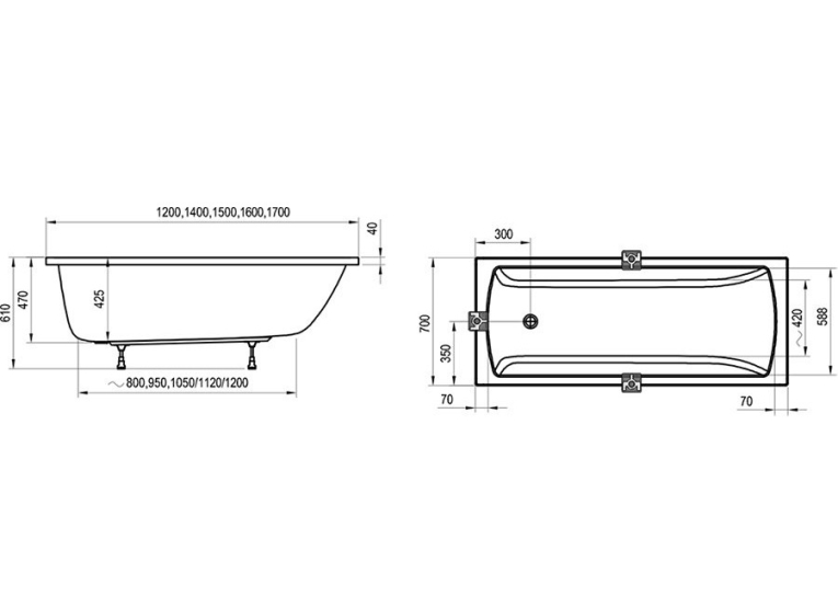 Ванна акрилова прямокутна Ravak Classic II 140x70 CC21000000