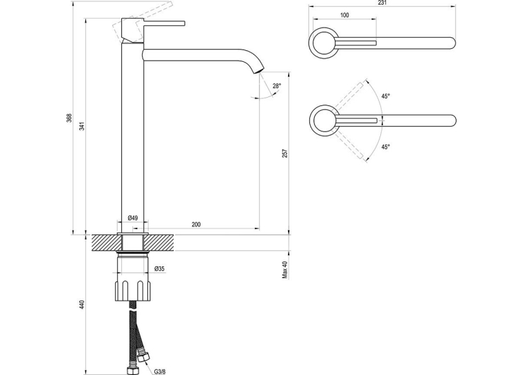 Смеситель для умывальника Ravak Espirit ES BeCool 340 ММ Graphite Brushed X070407