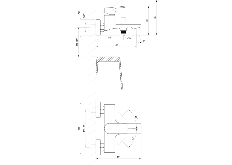  Настінний змішувач для ванни Ravak Plan, X070508