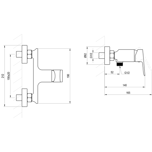 Настінний змішувач для душу Ravak Plan чорний матовий, X070515