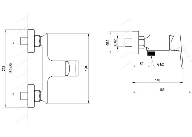  Настінний змішувач для душу Ravak Plan Графіт, X070655