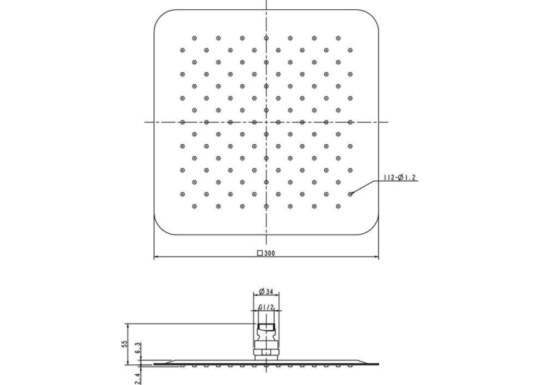 Верхний душ Slim Chrome квадратный 30 cм Ravak 982.00, X07P016