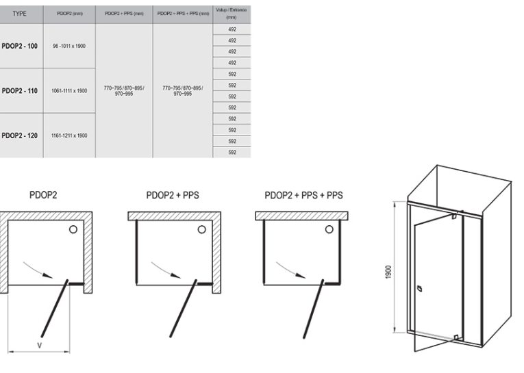  Душові двері Ravak PIVOT PDOP2 - 100 чорний + TRANSPARENT, 03GA0300Z1