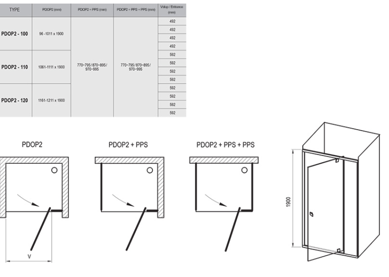  Душові двері Ravak PIVOT PDOP2 - 100 чорний + TRANSPARENT, 03GA0300Z1