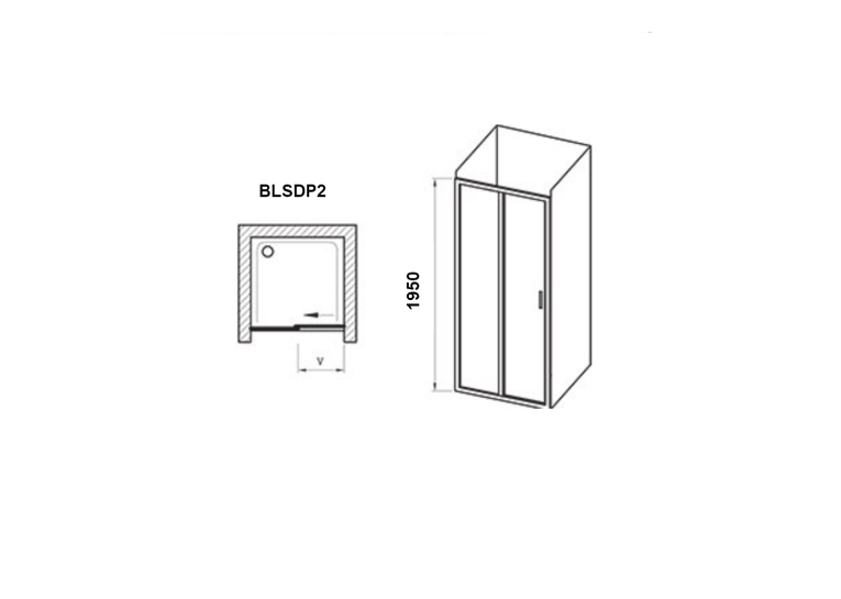  Душові двері Ravak BLIX Slim BLSDP2-100, полірований алюміній + Transparent, X0PMA0C00Z1