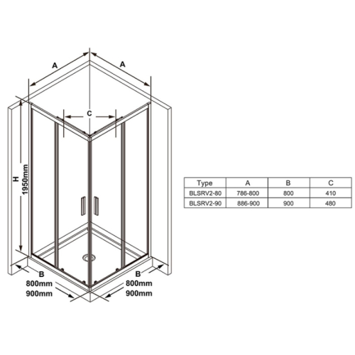 Душевой уголок Ravak BLIX Slim BLSRV2-80, полиров. алюминий + TRANSPARENT, X1LM40C00Z1