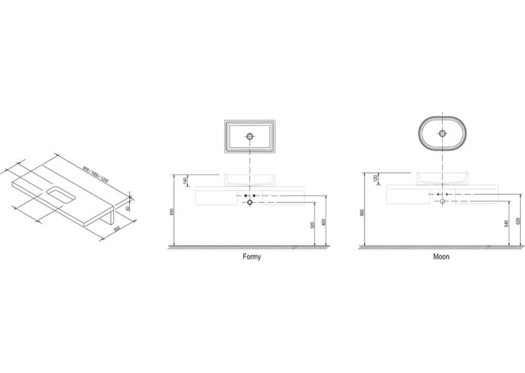 Комплект: Стільниця під умивальник Ravak дуб + Раковина CREAVIT ULTRA 45 + X000000833+UL145-00CB00E-00 (виставковий зразок)