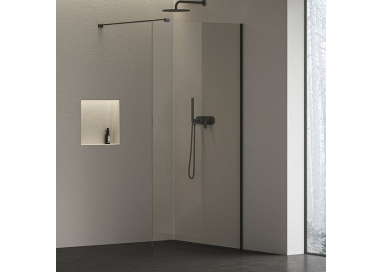 Нерухома стінка Ravak Walk-In Air Wall 120 + Тримач Walk In W SET-90 Wall/Corner чорний, безпечне скло, GW9WG0300Z1C+GWD010003018