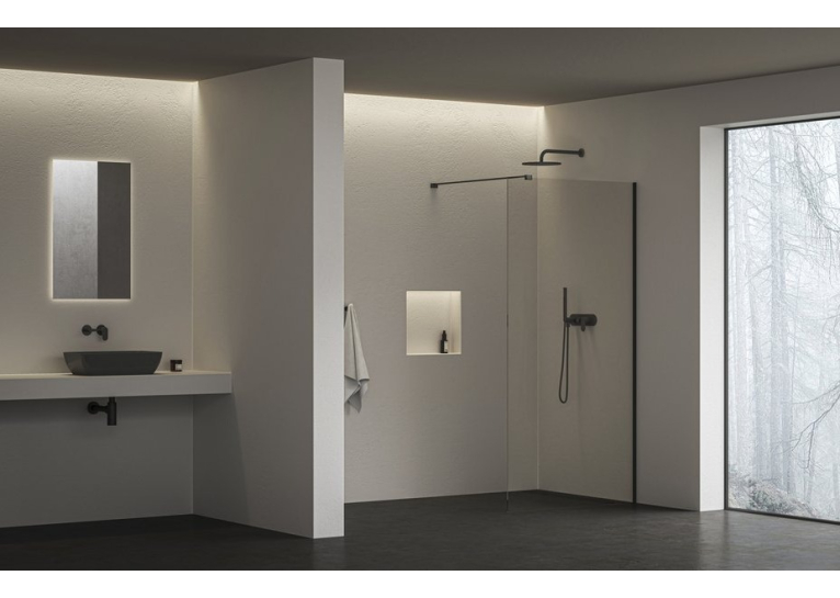 Нерухома стінка Ravak Walk-In Air Wall 120 + Тримач Walk In W SET-90 Wall/Corner чорний, безпечне скло, GW9WG0300Z1C+GWD010003018