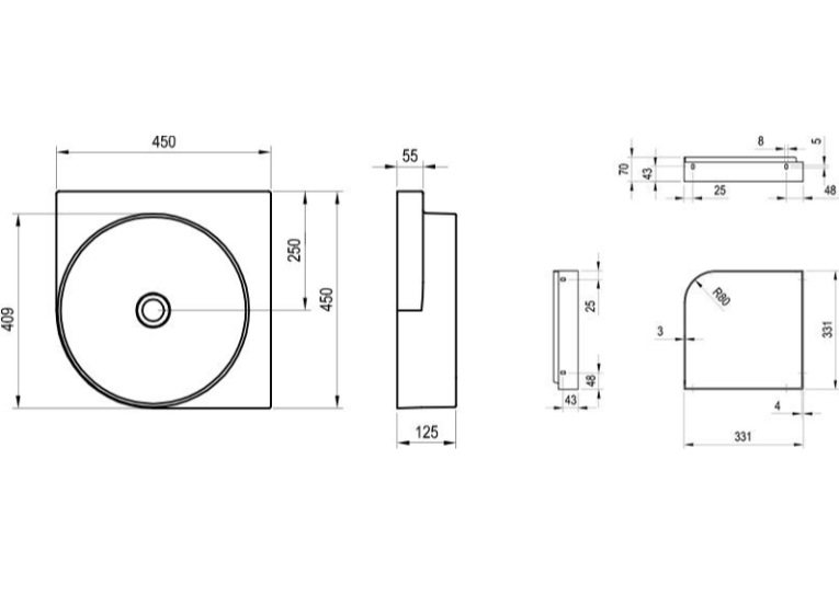  Умивальник Ravak Yard 450 чорний керамічний, XJX0D045000