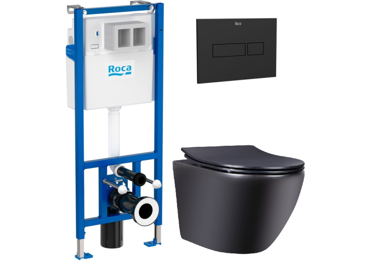 Комплект: Інсталяція Roca Duplo WC Nova Black matt (A89P420020) Roca + Унітаз Qtap Robin Rimless з кришкою (A89P420020+QT1333046ENRMB)