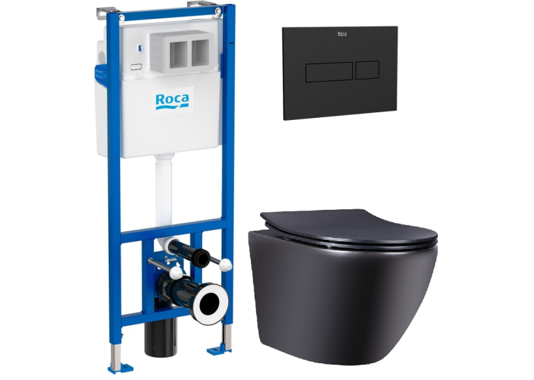Комплект: Инсталляция Roca Duplo WC Nova Black matt (A89P420020) Roca + Унитаз Qtap Robin Rimless с крышкой (A89P420020+QT1333046ENRMB)