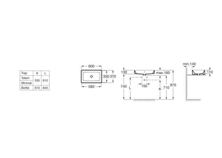 Умивальник Roca Gap Square 600х370 A3270Y2080