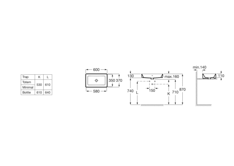 Умывальник Roca Gap Square 600х370 A3270Y2080