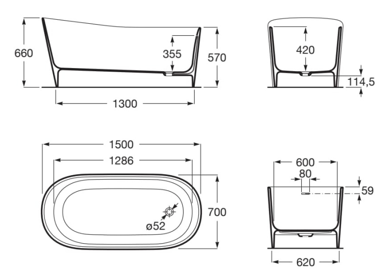 Ванна овальна окремо стояча Roca Maui Round 150x70 A248499000