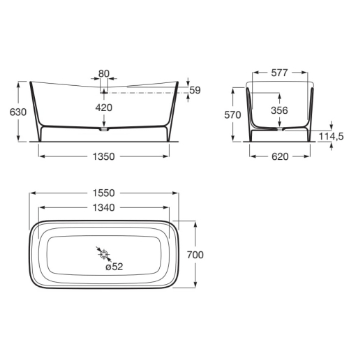 Отдельно стоящая ванна Roca Maui Square 155x70 A248502000
