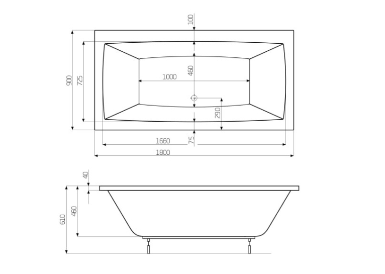 Ванна прямоугольная Roca Vita 180x90 A24T082000