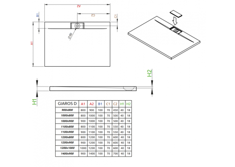 Душовий піддон RADAWAY Giaros D, 90x80, M3GRD9080