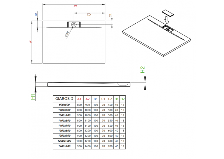 Душовий піддон RADAWAY Giaros D, 90x80, M3GRD9080