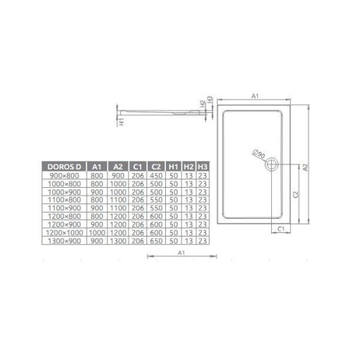 Душовий піддон RADAWAY Doros D, 90x80, SDRD9080-01