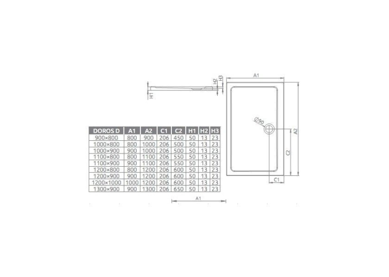 Душовий піддон RADAWAY Doros D, 90x80, SDRD9080-01