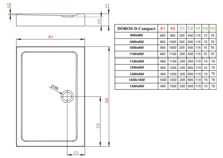 Душовий піддон RADAWAY Doros D Compact, 90x80, SDRD9080-05