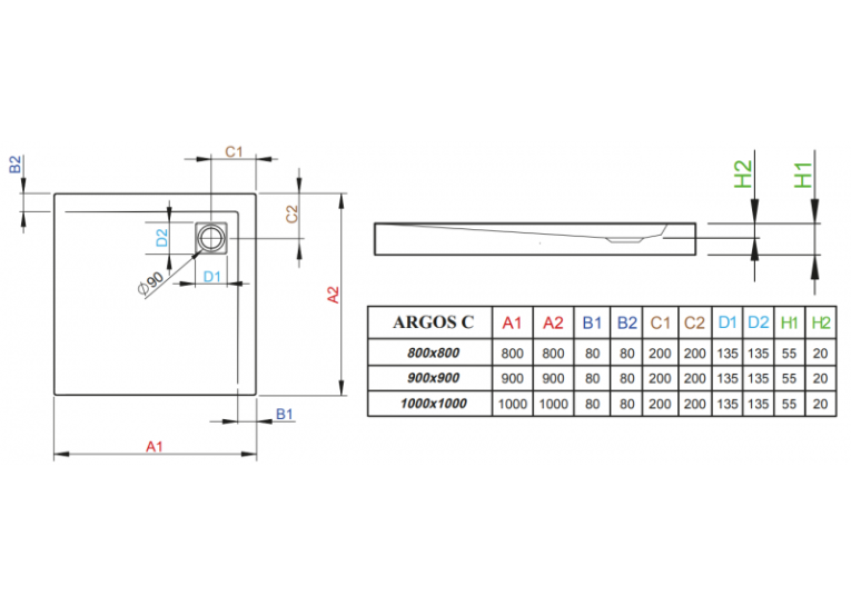 Душевой поддон RADAWAY Argos C, 90x90, 4AC99-01
