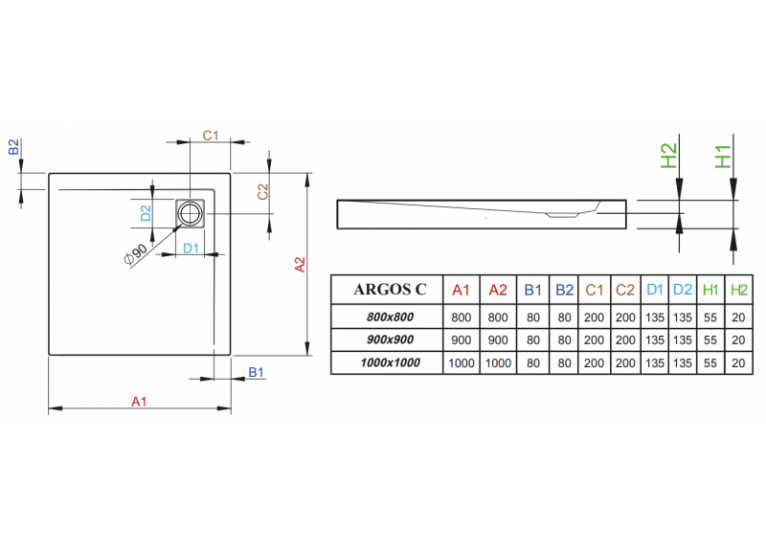 Душовий піддон RADAWAY Argos C, 90x90, 4AC99-01
