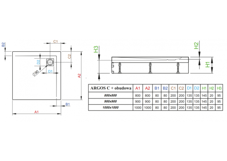 Душовий піддон RADAWAY Argos C, 80x80, 4ACN88-02
