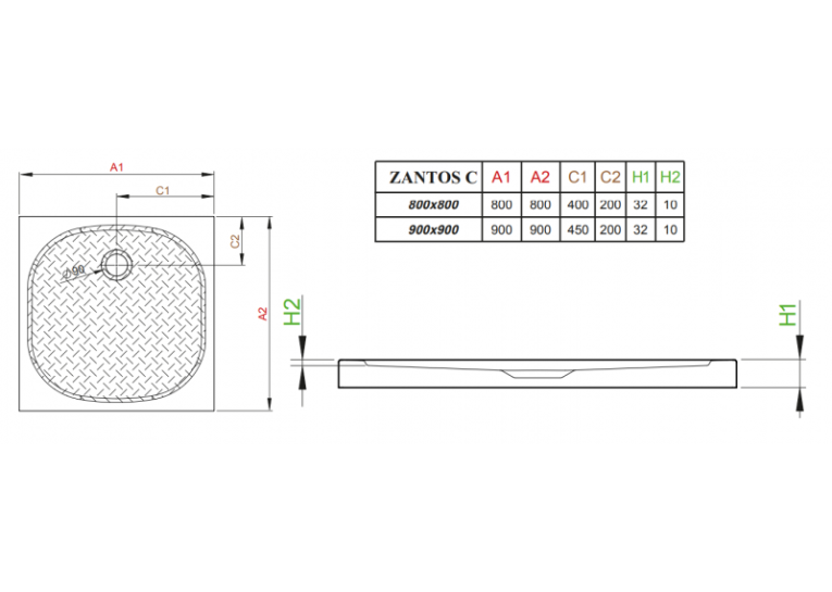 Душовий піддон RADAWAY Zantos C, 90x90, M3ZNC9090-06