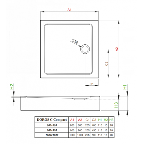 Душовий піддон RADAWAY Doros C Compact, 90x90, SDRC9090-05 (виставковий зразок)