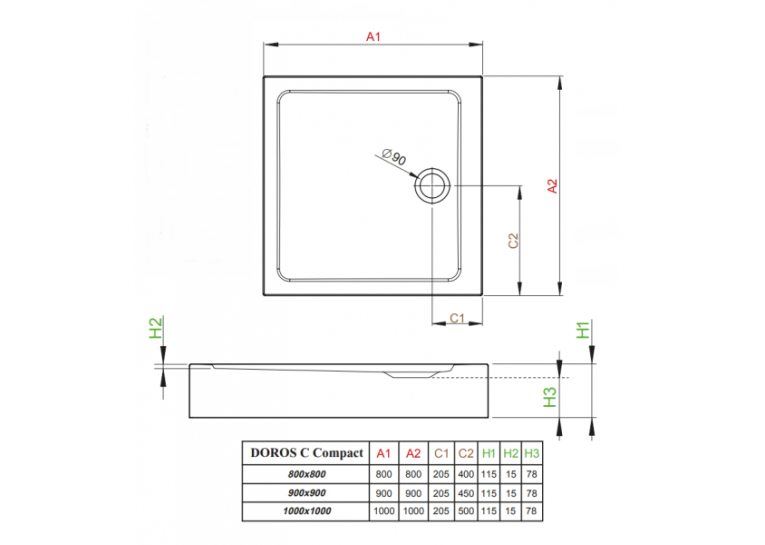 Душовий піддон RADAWAY Doros C Compact, 90x90, SDRC9090-05 (виставковий зразок)