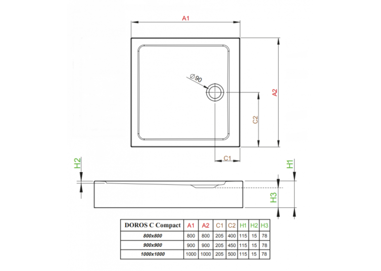 Душовий піддон RADAWAY Doros C Compact, 90x90, SDRC9090-05