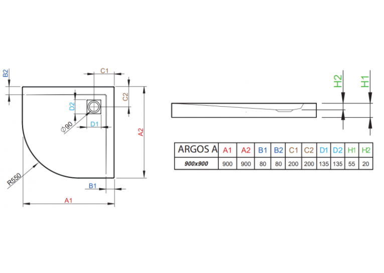 Душевой поддон RADAWAY Argos A, 90x90, 4AA99-01