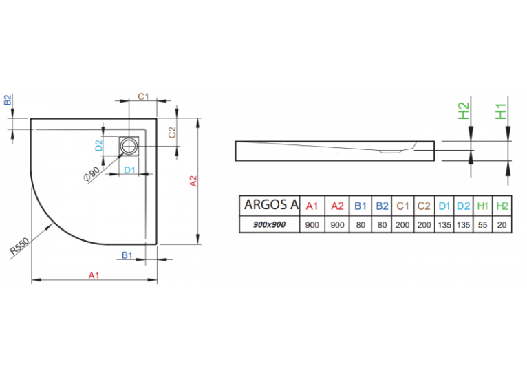 Душовий піддон RADAWAY Argos A, 90x90, 4AA99-01