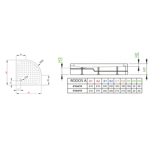 Душовий піддон RADAWAY Rodos A Compact, 90x90, 4P99155-03