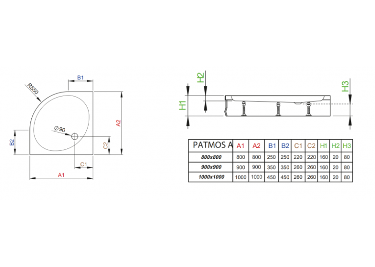 Душовий піддон RADAWAY Patmos A, 90x90, 4S99155-03