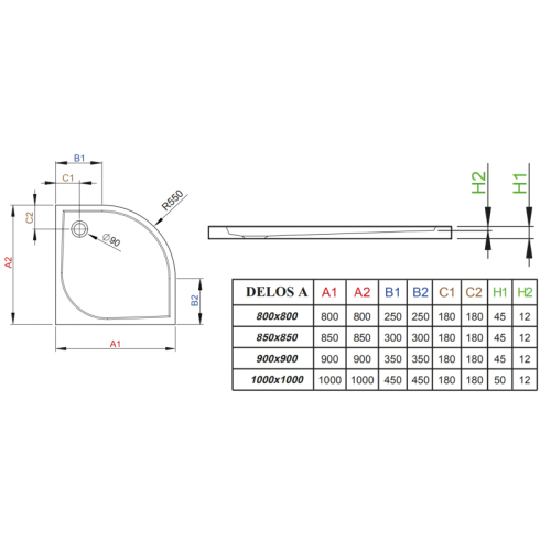 Душовий піддон RADAWAY Delos A, 90x90, SDA0909-01