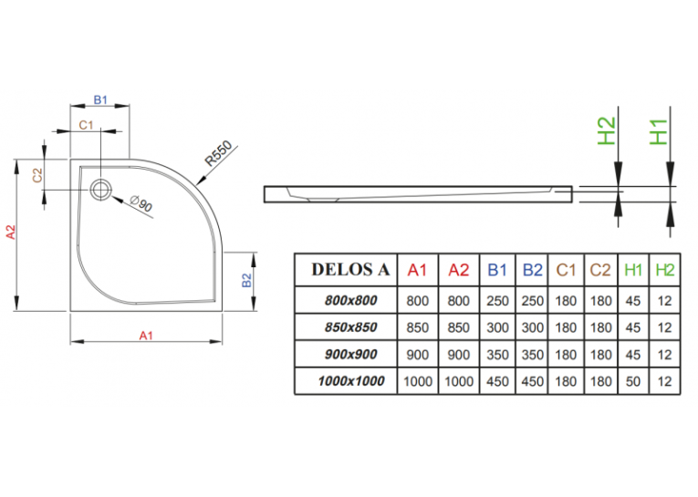 Душовий піддон RADAWAY Delos A, 90x90, SDA0909-01